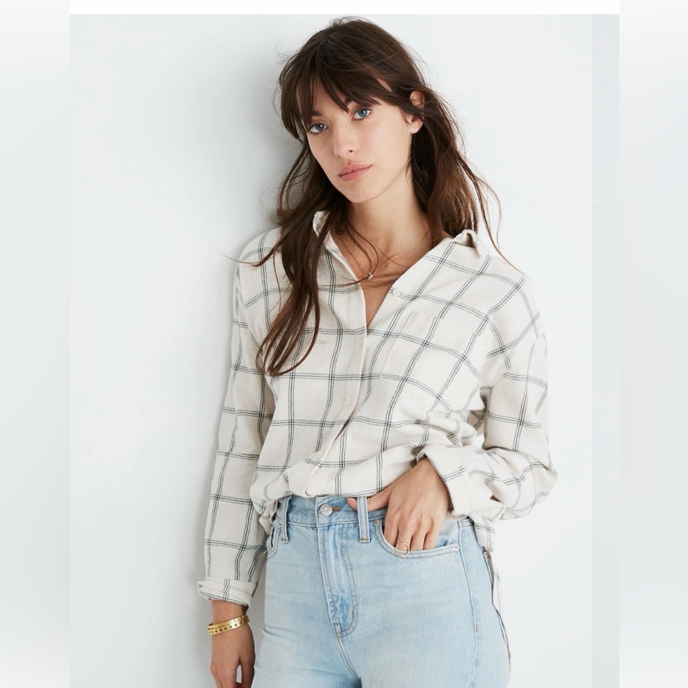 Madewell Flannel Oversized Ex-Boyfriend Shirt in Windowpane size XS